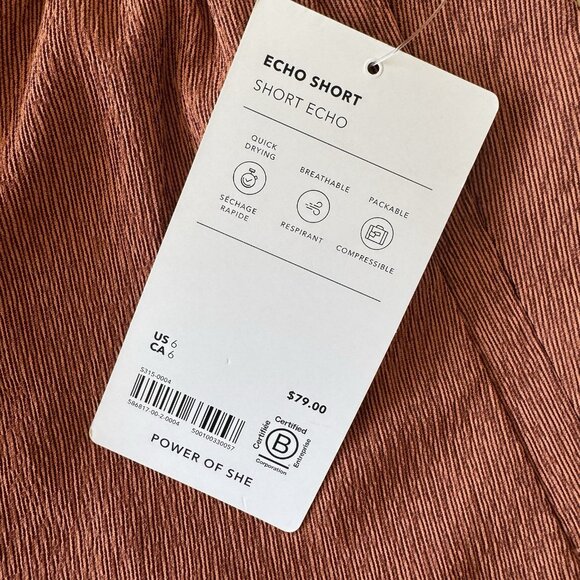 Athleta Echo Shorts Womens 6 Burnt Orange Mid-Rise Zipper Pocket Gym Workout - Picture 3 of 5